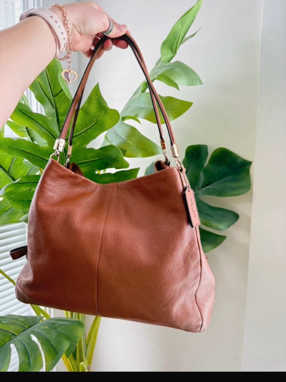 Coach Pebbled Leather Shoulder Bag in Chestnut Brown